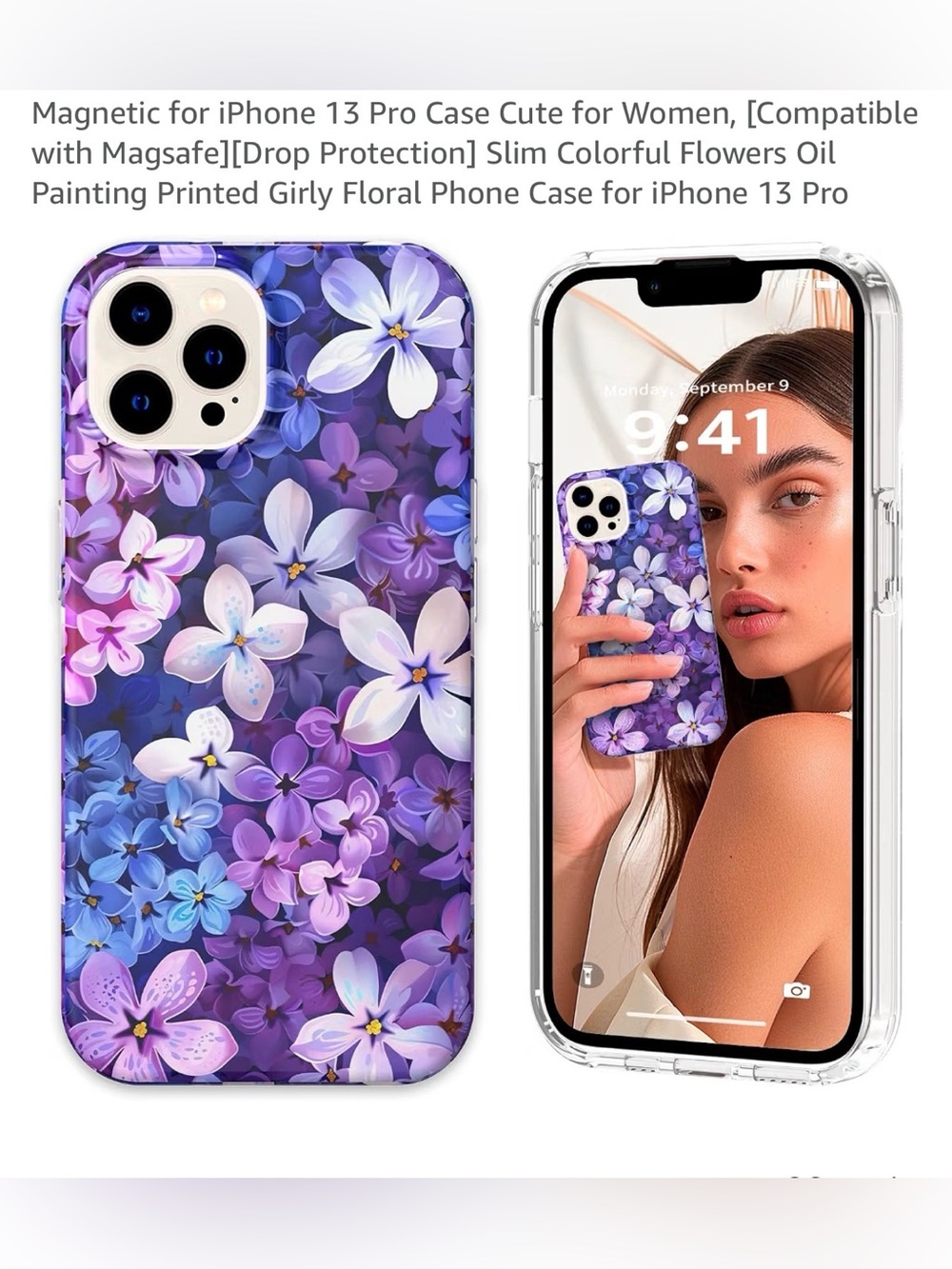 Purple Floral Phone Case for iPhone 13PRO  Stylish Protective Cover New